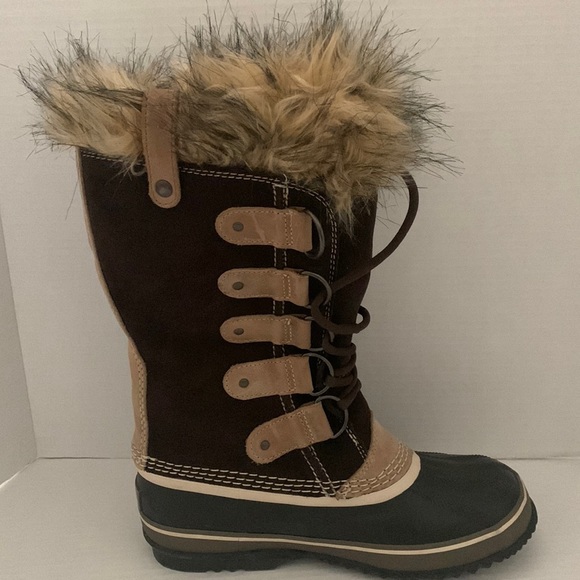 Sorel Joan of Arctic Suede Mid-Calf Lace-Up Brown/ Tan Boots - Picture 1 of 5